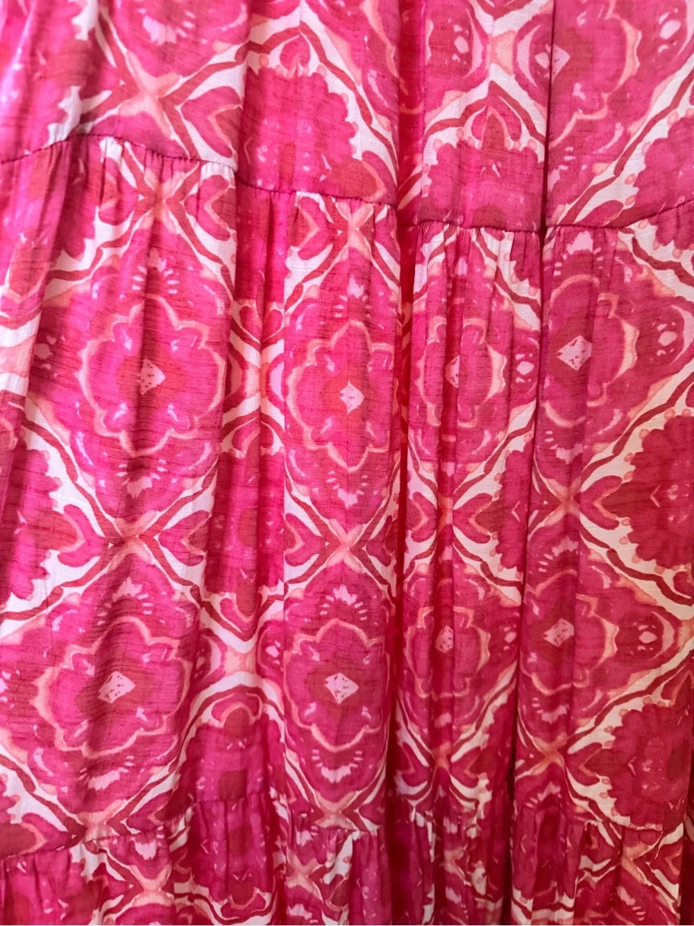 Indigo Soul Pink Floral Boho Tiered Maxi Dress Size Large